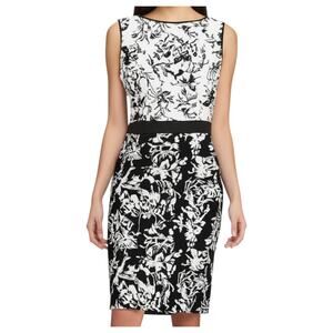 Tadashi Shoji XL Embroidery Sleeveless Sheath Dress Black White Toile Colorblock